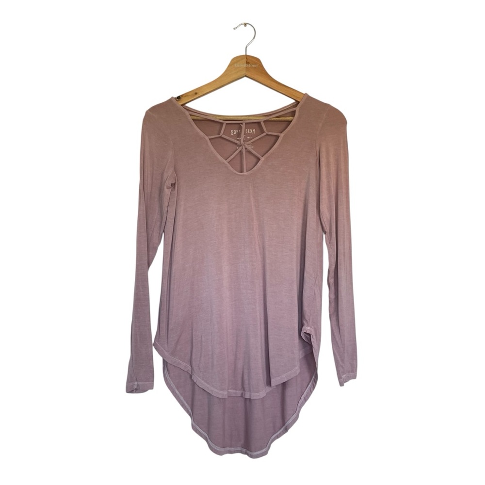 American Eagle Soft & Sexy Long Sleeve Shirt Light Purple XXS/TTP Front Cutout